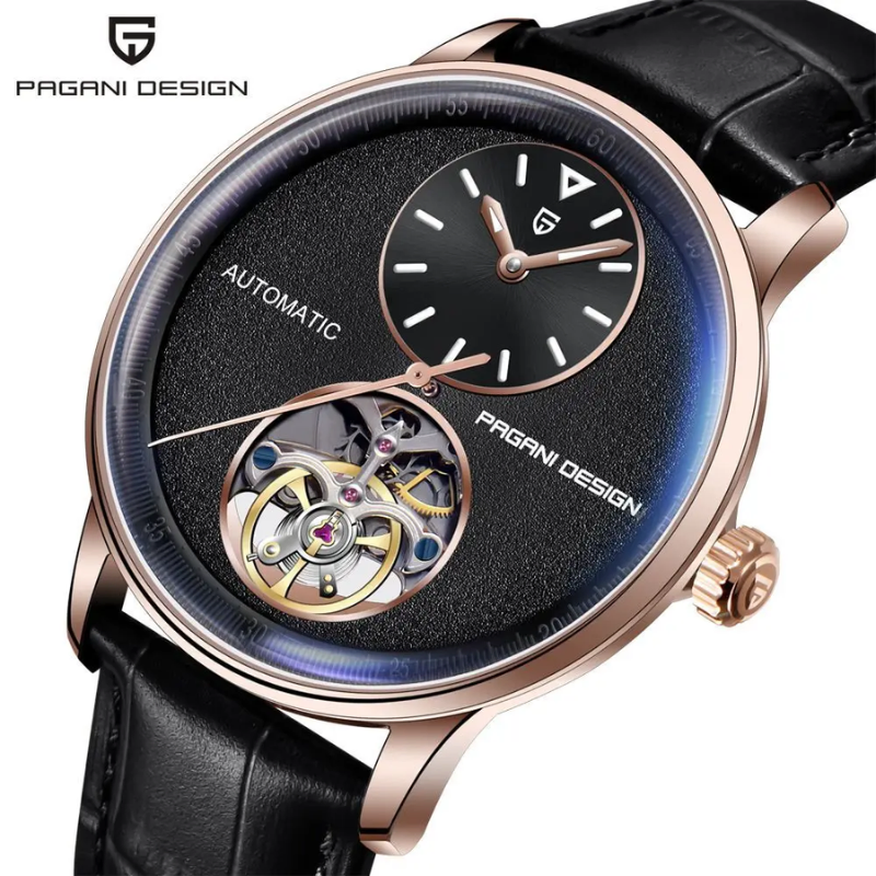 Pagani Design Blue Dial Tourbillon Leather Men's Watch